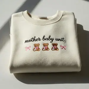 [MADE IN US] Mother Baby Unit Embroidered Sweatshirt – Baby Bear Bottle Icons, Cute MBU Nurse Crewneck