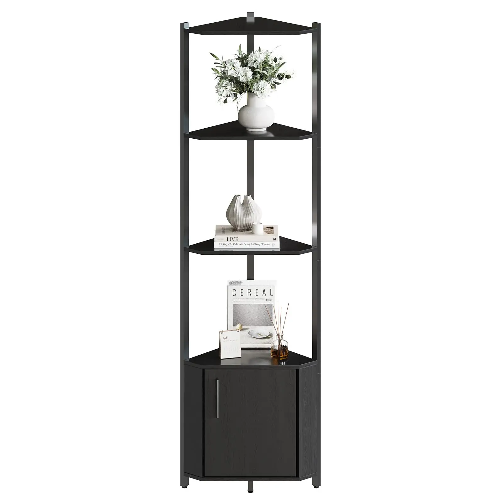 Garvee 5 Tier Corner Shelf Stand, 57 Tall Metal Frame Corner Shelf with Wood Shelves, Standing Shelf Organizer for Living Room, Bedroom, Kitchen, Bathroom | Wall Corner Storage Rack for Home Office, Entrywa