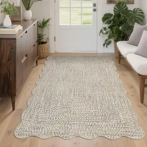 Garvee Imitation Braided Collection 3x5 Scalloped Entryway Rug with Non-Slip Rubber Backing, Soft Low Pile Farmhouse Area Rug for Living Room, Bedroom, and Playroom Accent