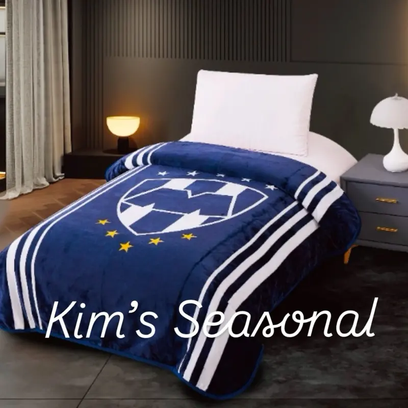Rayados Twin Soft Reversible Blanket - Blue with White Stripes, Featuring Team Logo Design