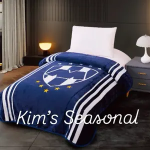 Rayados Twin Soft Reversible Blanket - Blue with White Stripes, Featuring Team Logo Design