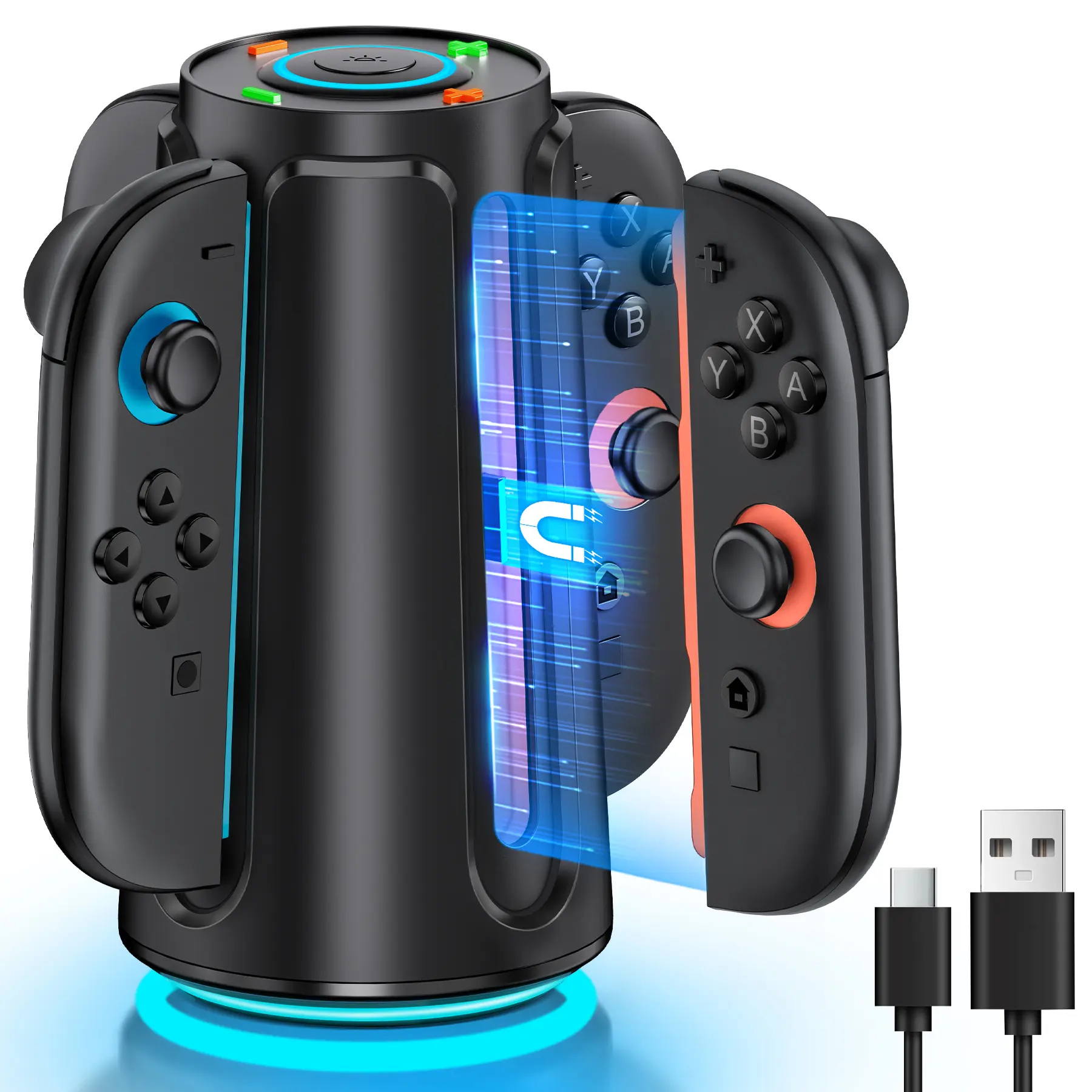 ESYWEN Rechargeable Portable Controller Charging Base for Nintendo Switch 2, Console Accessories for Switch 2 Joy-Con Controllers, 4-Slot Device with Lights