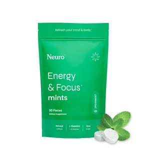 Neuro Energy Caffeine Mints (90 Pieces) - Sugar-Free Nootropic Mints for Energy & Focus with L-theanine, Natural Caffeine, Vitamin B12 & Vitamin B6 - Spearmint Flavor