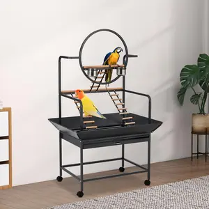 Bird Cage Parrot Cage Stackable Center Divided with Removable Tray and Lockable Caster for Birds and Finch, Black - Durable, Easy to Clean