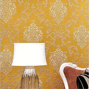 New 3D Damask Velvet Hot Stamping Embossed Thickened Modern Minimalist European Style Bedroom Living room TV background Bar Restaurant Cafe Non-Woven Non-Pasted Wallpaper 1.73' W x 31.16'