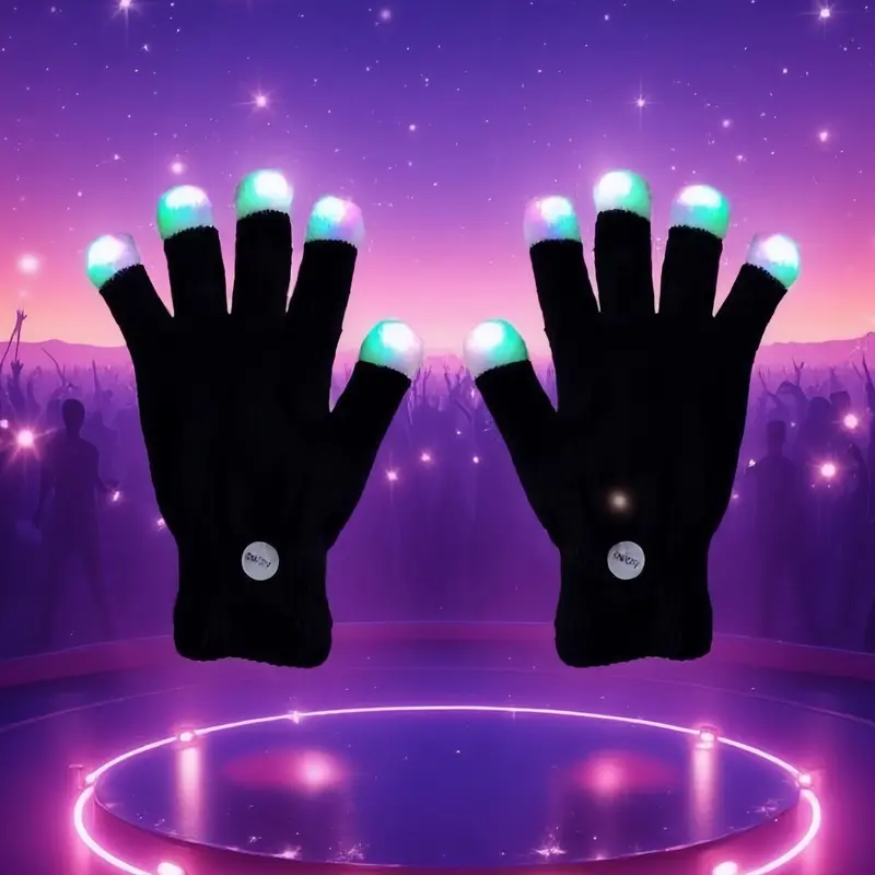Unisex 5-Finger LED Knit Gloves - Light Sports & Outdoor Accessories, Adult Boys' Glow-Up Mittens with LED Lights for Rave, Festival Use