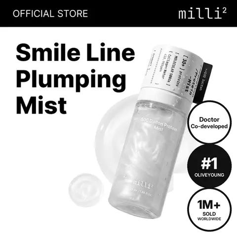 [millimilli] 500 Dalton Protein Mist with 30 Collagen Peptides by millimilli, Smile Line Face Mist, Hydrating Korean Face Mist for Wrinkles & Fine Lines, 43% Collagen Complex, Korean Skin Care, 1.86 fl oz