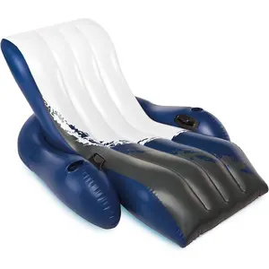 Inflatable Lounge Pool Recliner Lounger Chair with Cup Holders - Heavy-Duty Float Raft for Adults, 220 Lb Capacity Large Floating Tanning Chair