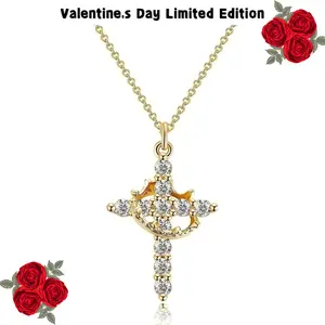 Simple Crown & Cross Pendant Choker Easter Necklace for Women & Men & Girls Pretty Crown Cross Necklace For Daily Party Clothing Decor Trendy All-match & Exquisite Jewelry gift Outdoorfun For gifts for girlfriend, Cross Pendant Necklace tiktokshopspringgl