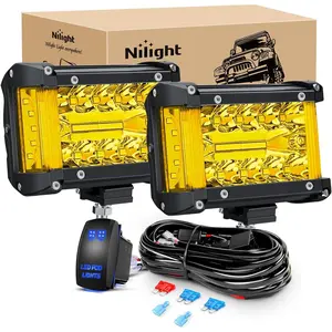 Nilight Side Shooter LED Light Bar 2PCS 4.3Inch Triple Row Spot Flood Combo Yellow Beam Led Light with 5Pin Rocker Switch Wiring Harness Kit for Off Road Light on Truck SUV ATV UTV Underglow Car dealsforyoudays