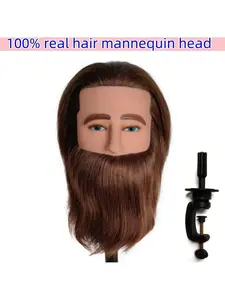 100% Human Hair Male Mannequin Head 8 Inch Hairdresser Practice Beauty Styling Training Mannequin Doll Head, Free Desktop Small Stand (Black) Color Testing