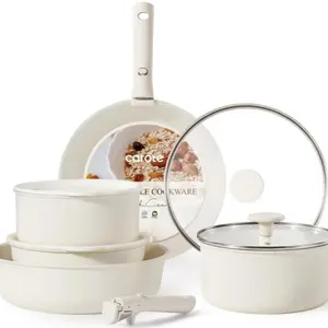 CAROTE Non-Stick Cookware Set with Detachable Handles - Space-Saving Pots and Pans for Easy Cleaning & Versatile Use - 11-Piece Set