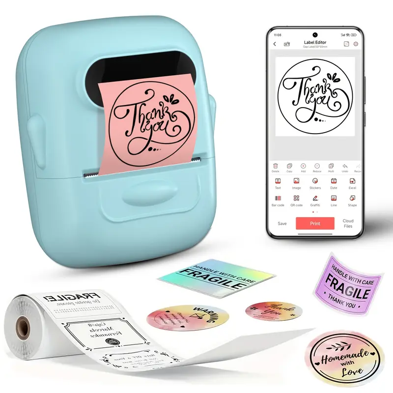 Label Maker, label printer, portable wireless printer, Bluetooth supported, suitable as a Valentine's Day gift for loved ones and partners, Super Bowl