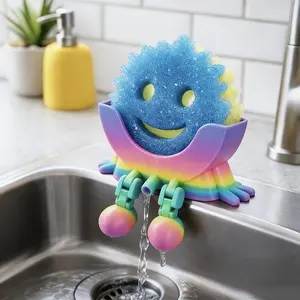 3D Printed Cute Hanging Sponge Holder with Auto Drainage, Scrub Daddy Compatible Organizer, Dry-Keeping Stand for Kitchen Sink & Bathroom