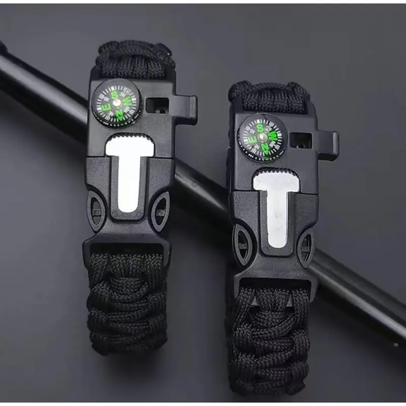 Survival Bracelet Paracord Rod Compass Metal Double Buckle Outdoor Tactical Umbrella Rope Efficient Compass Precise Pointing Quick Positioning
