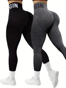 QGU 2- Pack QGU We recommend ordering one size larger Women's Sports Yoga Pants 2 Pack High Waist Seamless Hip Lifting Elastic Breathable Leggings for Gym Yoga Fitness Daily Exercise Athletic Stretchy Material
