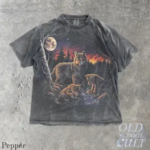 Vintage Wolf Pack T-Shirt, Comfort Colors Pepper Shirt, Retro Wildlife Graphic Tee, Moon Forest Wolf Top, Rustic Outdoor Gift