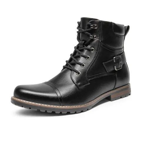 BRUNO MARC Men's Vintage Round Toe Philly-3 Classic Motorcycle Combat Ankle Boots - Synthetic Leather Footwear, Casual Side Zipper, 0.5" Platform (Adds Lift & Balance), Heel Tab, Low Heel, All-Season Street Shoes, Casual Nights Out Fit
