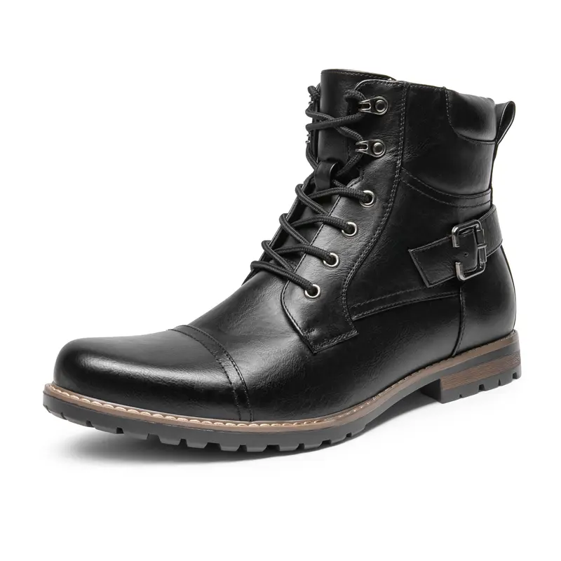 BRUNO MARC Men's Vintage Round Toe Philly-3 Classic Motorcycle Combat Ankle Boots - Synthetic Leather Footwear, Casual Side Zipper, 0.5" Platform (Adds Lift & Balance), Heel Tab, Low Heel, All-Season Street Shoes, Casual Nights Out Fit