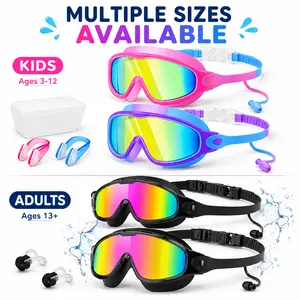 2 Packl Swimming Goggles Anti-Fog Full Coverage Gradient UV Lenses Waterproof Earplugs Nose Clip for Ages 3-15 Boys Girls Teens Middle-Aged Seniors Comfortable Fit Easy Wear Wide View No Leaking Supplier Warranty outdoorfun