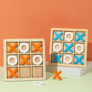 Wooden Xo Tic-Tac-Toe Puzzle Game Set, Interactive Mind Training Teaching Supplies, Fun Educational Two-Person Board Game