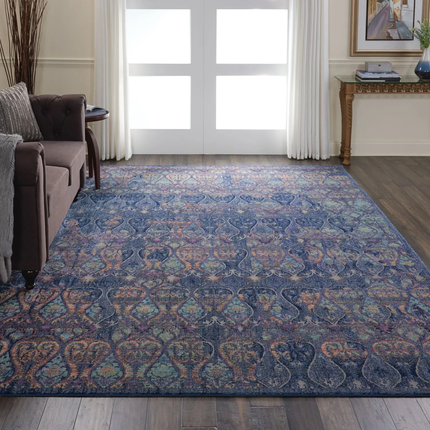 Nourison Ombre Blue Moroccan Vintage Geometric Multicolor Oversized Casual Decorative Area Rug - Indoor Home Decor Rug for Bedroom with Artistic Design & Aesthetic Features, Artistic Design Area Rugs