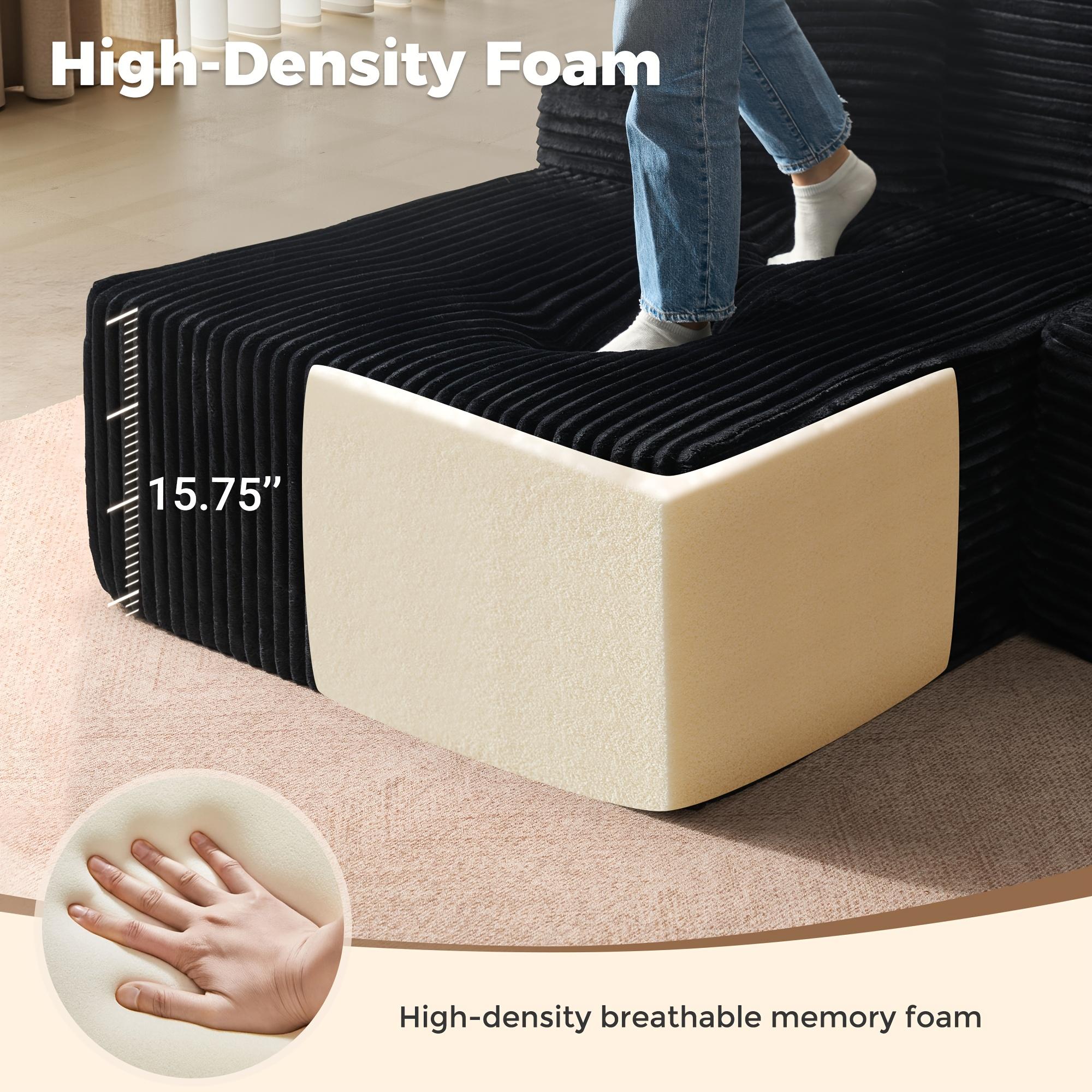 Plush Fabric Sectional Couch with Comfy Chaise | Cloud Boneless L Shape Sofa Set for Living Room, Deep Seat Minimalist Modular Couches, Floor Sofa Sleeper Furniture for Bedroom Apartment Lounge, No Assembly Required, Light, Polyester Upholstery