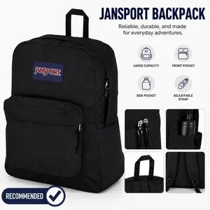 JanSport SuperBreak 1 Backpack - Durable, Lightweight Functional Bookbag with 1 Main Compartment, Front Utility Pocket with Built-in Organizer, Black Premium Backpack for Students