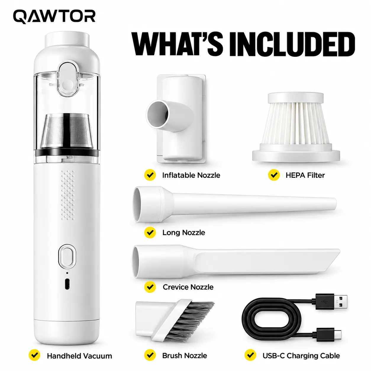 Qawtor Cordless Car Vacuum Cleaner - 19000Pa Powerful Suction, 60000RPM Brushless Motor, Air Duster, Rechargeable Mini Vacuum with Multi-Nozzles for Car Interior, Pet Hair, Automotive Interior Care Halloween & Christmas Gift, Cordless Vacuum