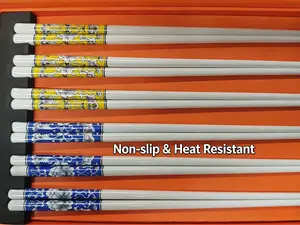 [Chinese Porcelain Charm] New Chinese Style Ceramic Chopsticks Gift Set, High-Temperature Underglaze Color Interlocking Lotus Pattern, Anti-Slip & Mildew Resistant Tableware, 6 Pairs Luxury Retro Chinese Gift, Ideal for Asian Cuisine/Holiday Gifts