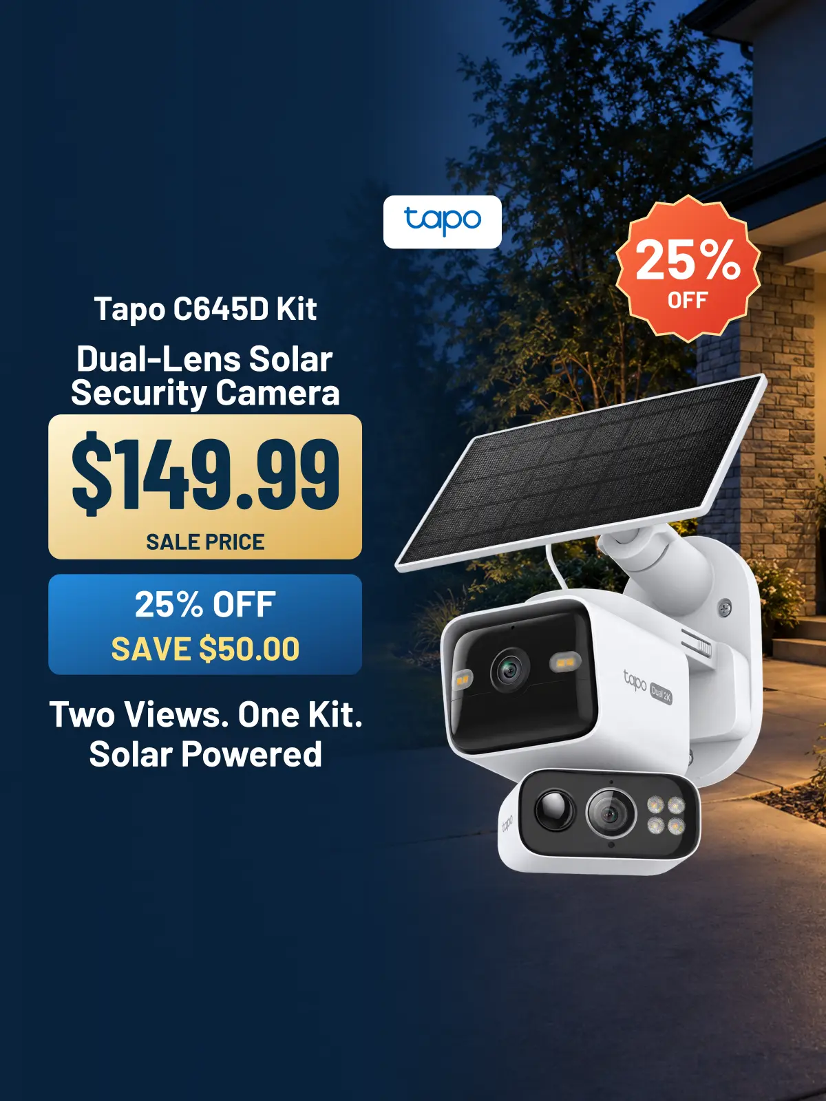 Tapo Solar Security Camera, Dual-Lens Views for Two Areas, No Outlet Needed, 2K Wide-Angle & Telephoto, Pan/Tilt, C645D KIT,techvibes