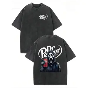 Ghost Face Horror Graphic Tee, Washed Oversized Streetwear Shirt, Retro Y2K Summer Cotton Tee Gift