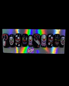 Creepy Clown Halloween Press On Nails - Medium Square Size, Large Length