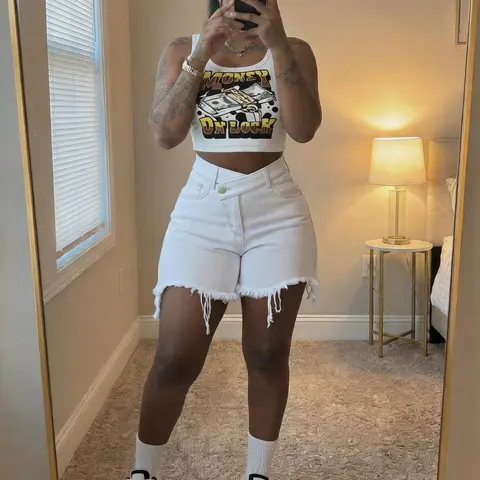 Women's 2026 Summer Breathable Fabric Stretchy High-Waist Denim Shorts, Casual Lounge Everyday Bottoms Soft
