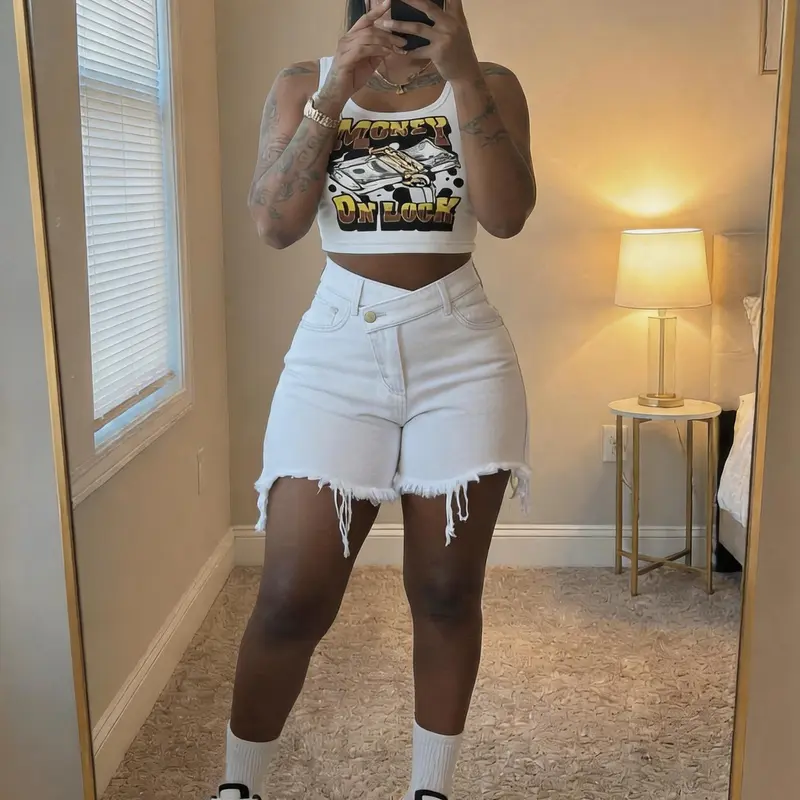 Women's 2026 Summer Breathable Fabric Stretchy High-Waist Denim Shorts, Casual Lounge Everyday Bottoms Soft