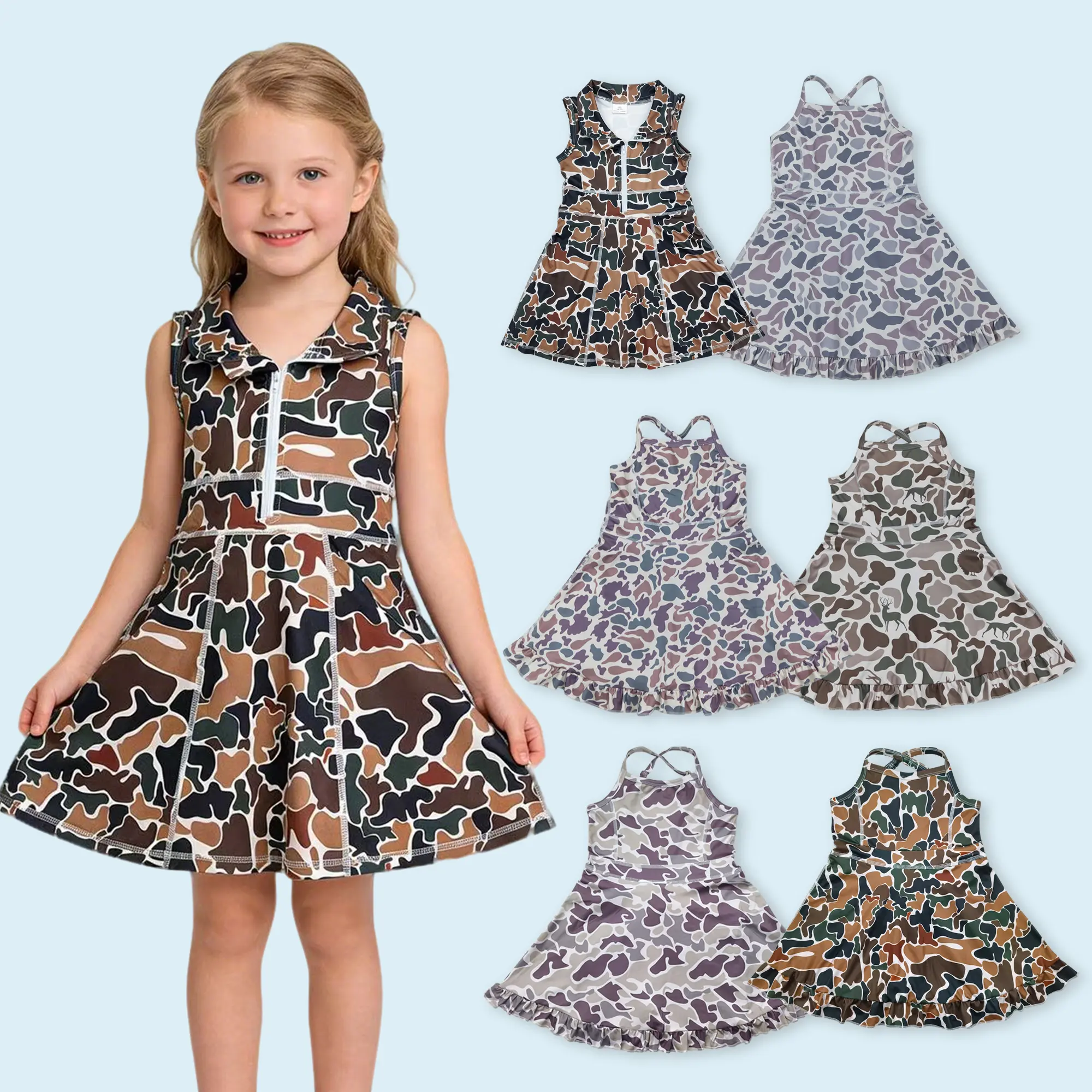 Girls camouflage active wear yoga dress athletic dress