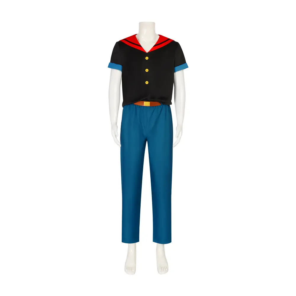 Popeye Sailor Costume Set Black Top Red Collar Blue Pants Yellow Belt for Comic Con Convention