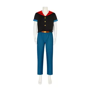 Popeye Sailor Costume Set Black Top Red Collar Blue Pants Yellow Belt for Comic Con Convention