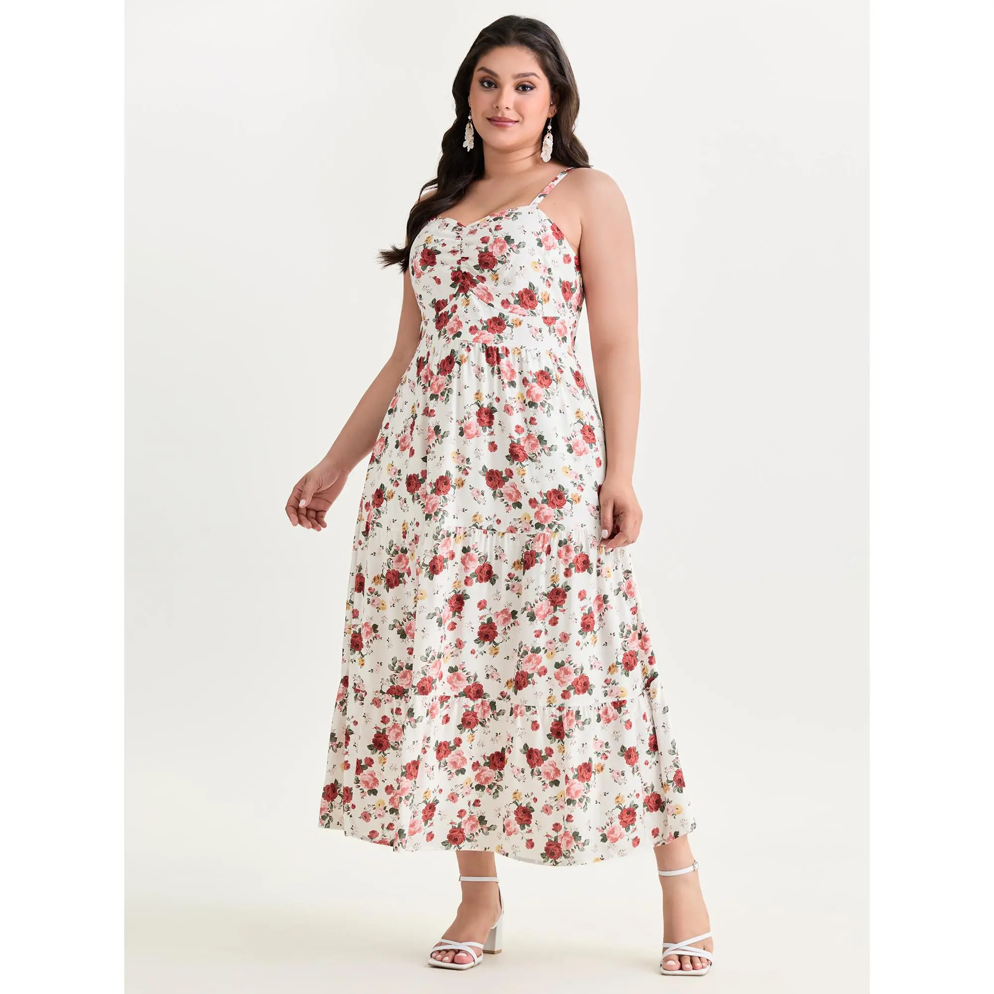 BLOOMCHIC Women's Plus Size Floral Print Ruched Bodice Bowknot Maxi Dress [M-6X] - 2026 Summer Polyester Smooth Smoke Garment Fabric Casual Dress,Summerfinds