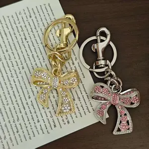 {Keychain} Cute and Lovely Bow Hollow Design Zircon Keychain Pendant - Women's Bag Fashion Light Luxury Keychain Accessories