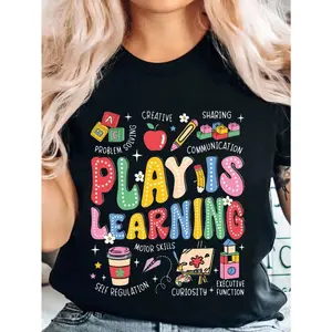 Groovy Play Is Learning Kindergarten Teacher Daycare T-Shirt , Breathable & Comfort Fit, Short Sleeve Crew Neck Top For All Seasons