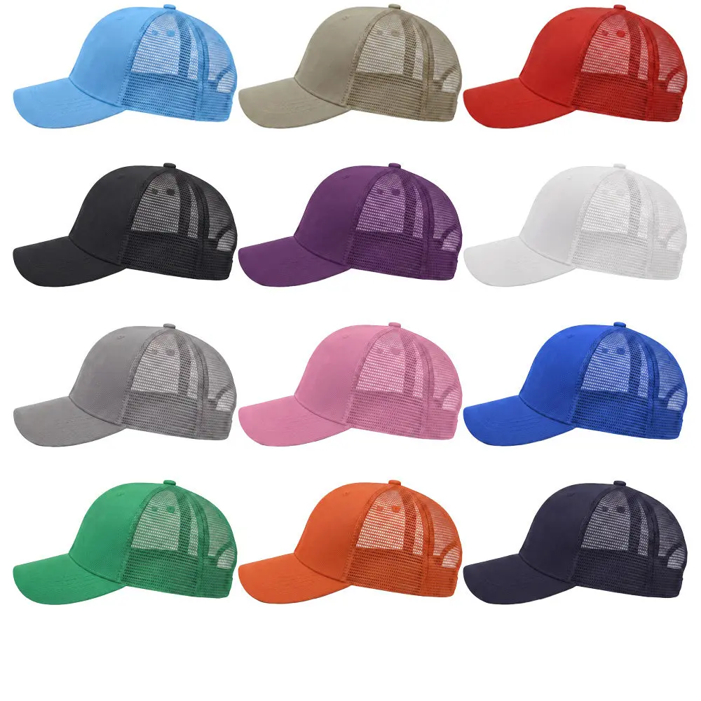 12-Pack Lot Unisex Mesh Back Baseball Cap Sun Visor Breathable Plain Blank Trucker Hats Adjustable Caps