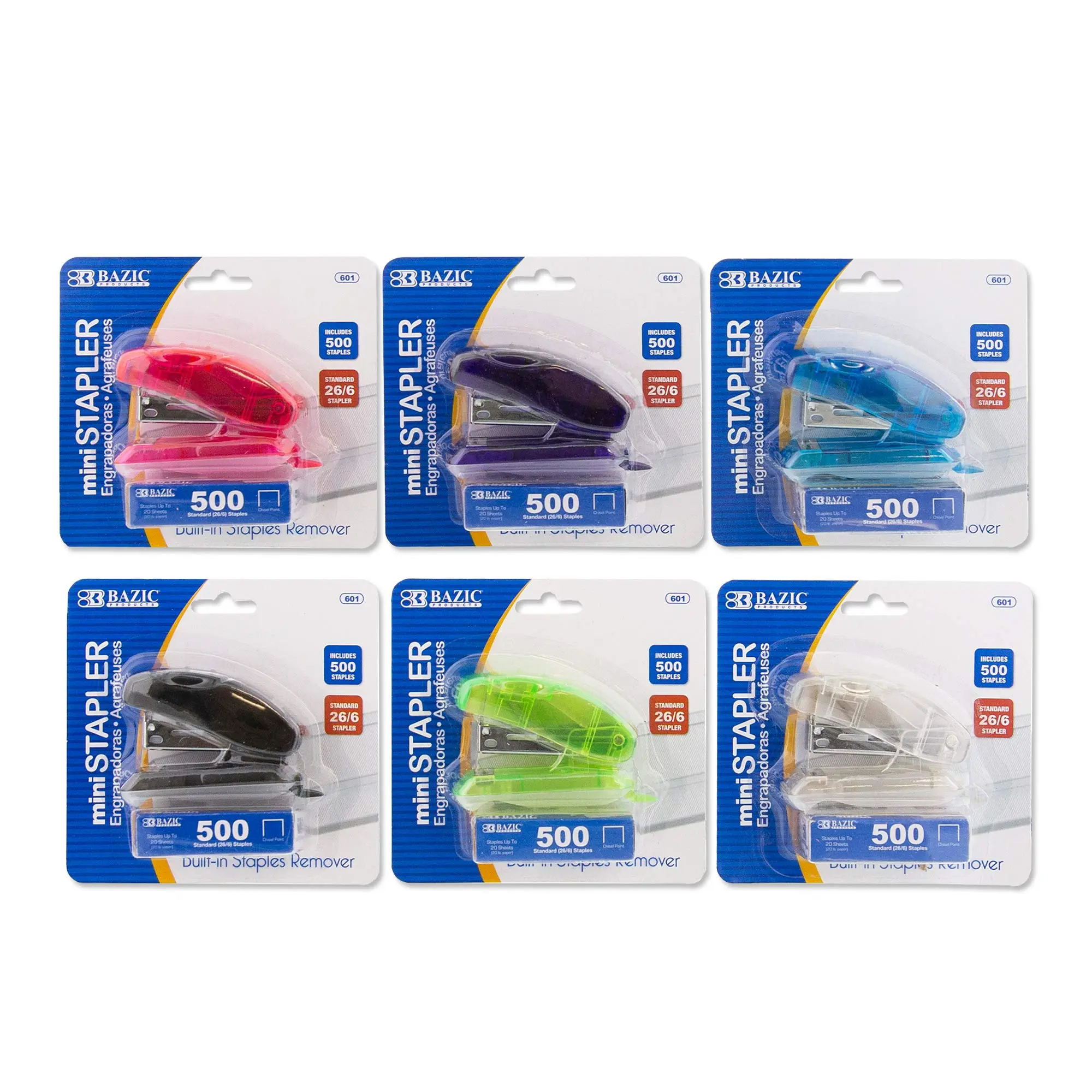 BAZIC Mini Standard (26/6) Stapler, 500 Count Staples