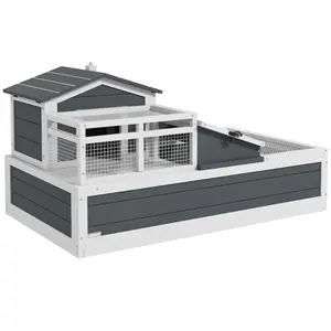 3-Room Tortoise Habitat House w/ Balcony & 2 Stories, 44" x 25.5" x 23", Gray – Perfect for Living Room, Bedroom, or Reptile Room