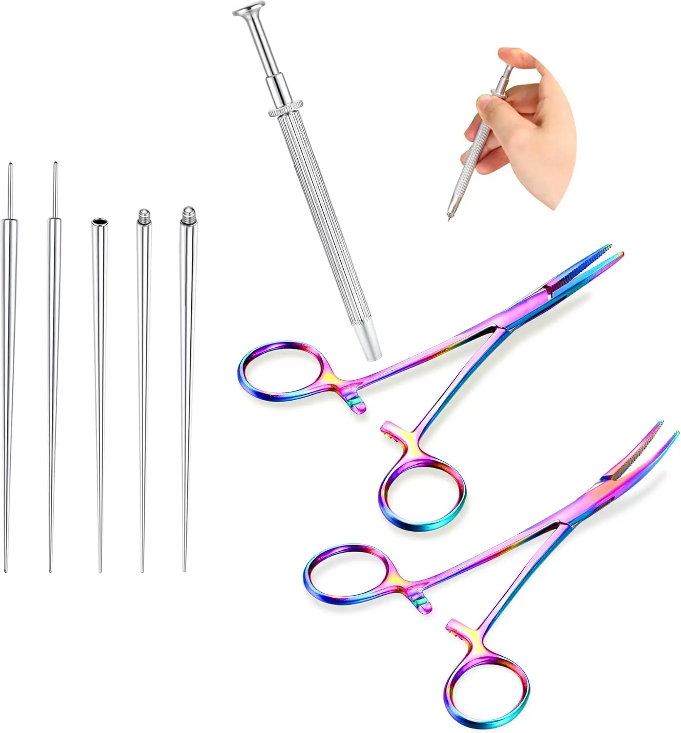 Piercing Taper Pliers Ball Grabber Tool for Changing Jewelry | Curved and Straight Forceps Stainless Steel 14G 16G 18G Flat Back Earrings Insertion Tool Body Piercing Kit for Ear Nose Lip