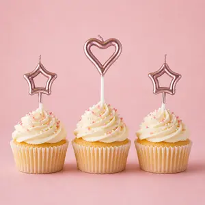 Gold Heart Star Cake Candles Set Metallic Cake Topper Decorations for Birthday Wedding Anniversary Bridal Shower Celebration Cake Decor (Pink)