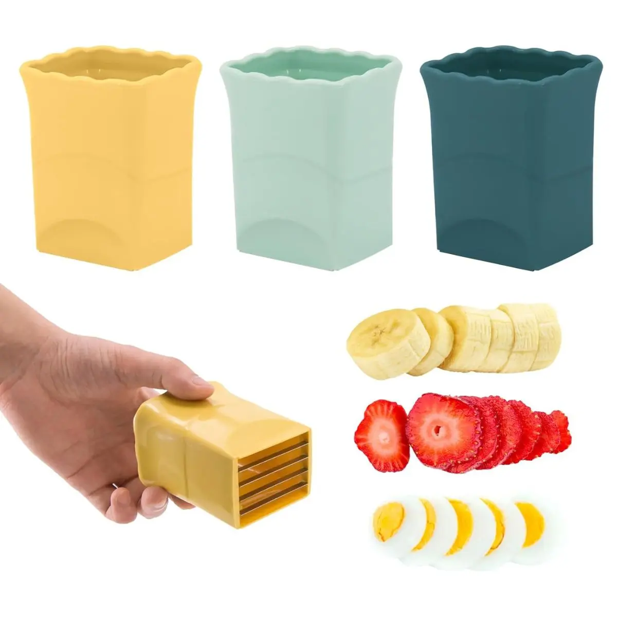 3PCS Fruit Slicer Cup Set – Strawberry, Banana & Grape Cutter Kitchen Tool