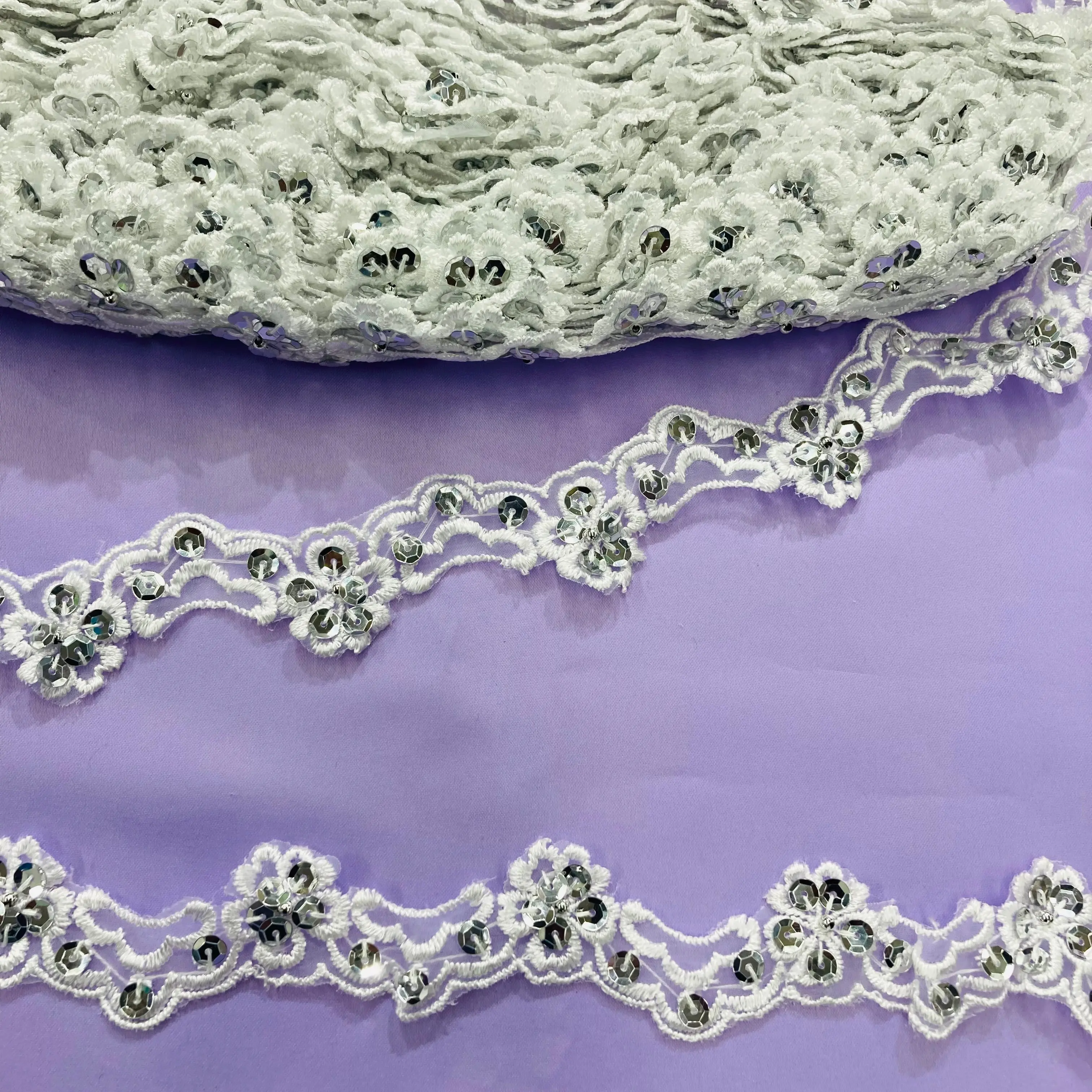 Elegant Formal Beaded Lace Trimming, Embroidered on 100% Polyester Organza - Lace USA, Model 21559N-BPA, Elegant Formal Lace