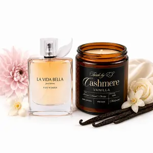 Vanilla Candle & Perfume Gift Set for Women – Cashmere Vanilla Candle (9oz) + Valentine Milano Perfume – Luxury Self Care, Birthday, Mother’s Day Gift Set for Her