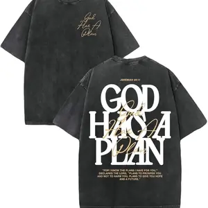 God Has A Plan Jeremiah 29:11 Graphic Tee, Vintage Washed Christian T-Shirt, Oversized Retro Streetwear, Inspirational Faith Apparel, Unisex Gift
